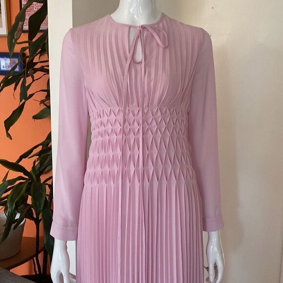 Maje Pink Pleated Geometric Chiffon Midi Dress Size 1 - Picture 5 of 16